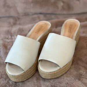 SCHUTZ Thalia Platform Wedge Slide Sandal Espadrilles - 7 white leather tan jute
